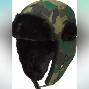 NWT-Hurley men’s national aviator trapper hunting camo faux fur ear flaps hat.